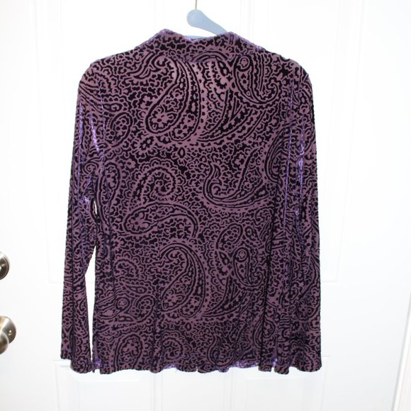 Purple Velvet Paisley translucent button up Blouse Sz M - Picture 4 of 5